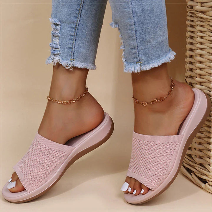 Damen Orthopädische Sommer-Pantoletten mit weicher Sohle & Textilriemen
