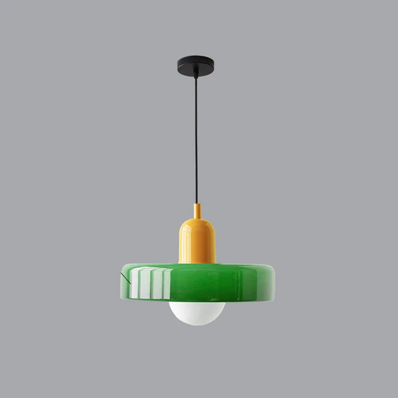 Moderne Pendelleuchte mit farbigem Glasschirm – Bauhaus-Design