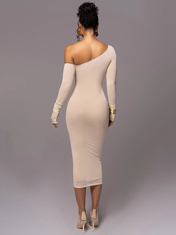 One-shoulder Midikleid mit Rippenmuster für Damen