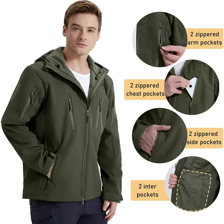 Herren-Wasserdichte Outdoor-Jacke mit Kapuze und mehreren Taschen