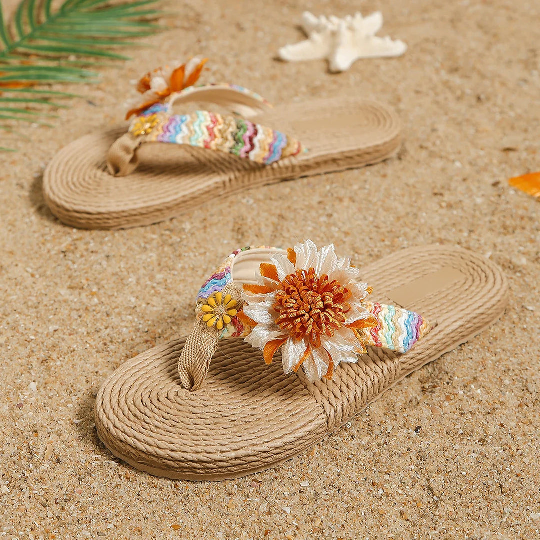 Damensandalen mit Espadrille-Sohle mit floralem Zusatz