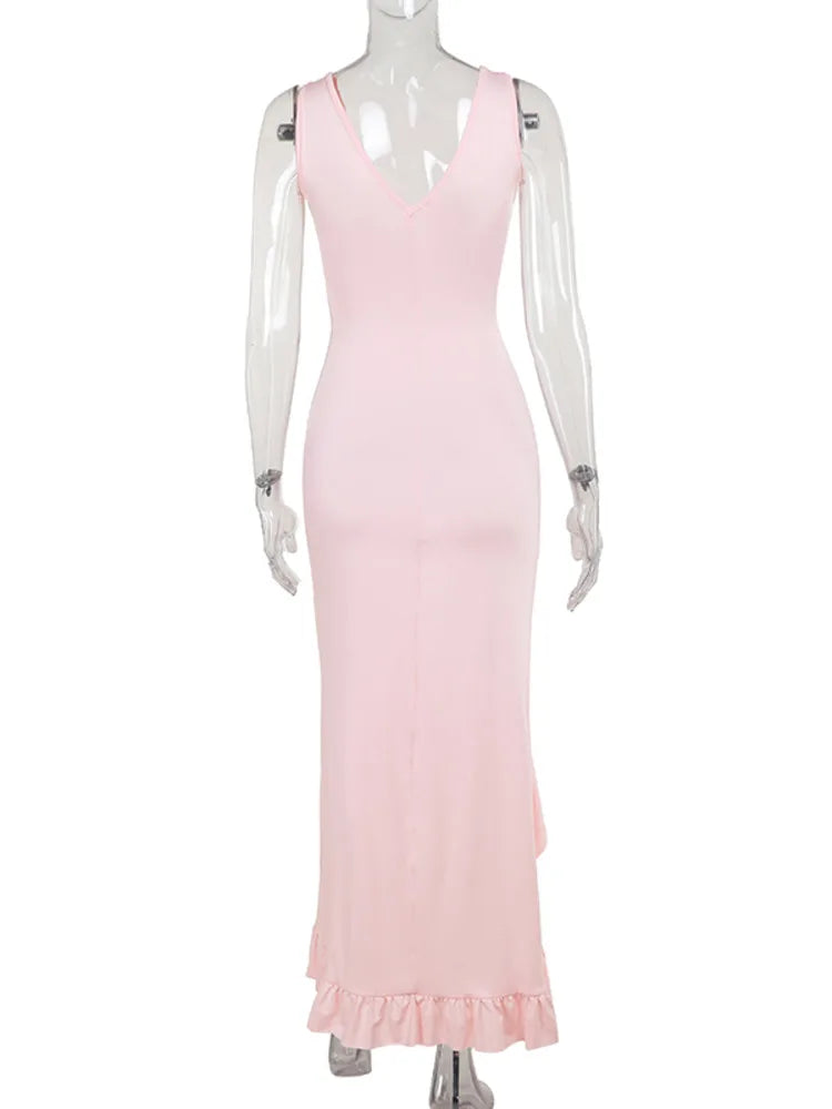 Damen Maxikleid mit asymmetrischem Schlitz und Rüsche