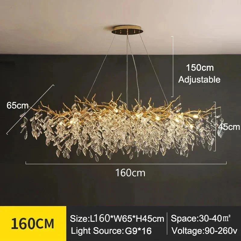 Kronleuchter mit Kristallblättern – elegantes Astdesign