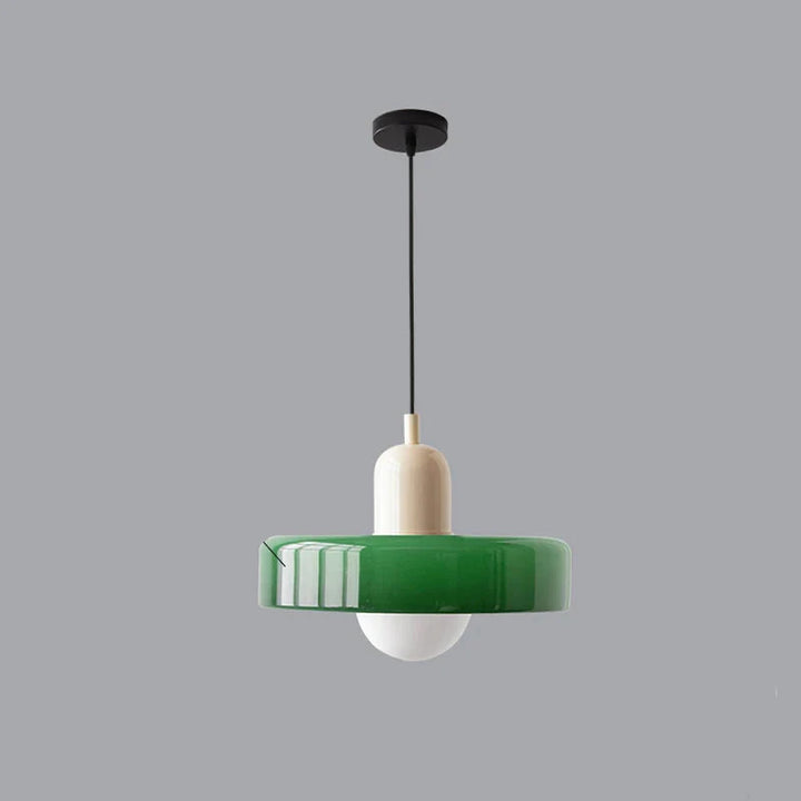 Moderne Pendelleuchte mit farbigem Glasschirm – Bauhaus-Design