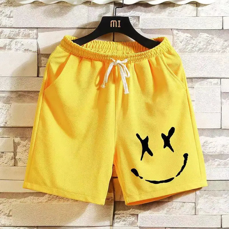 Herren-Trainingsshorts mit elastischem Bund und Smiley-Grafik