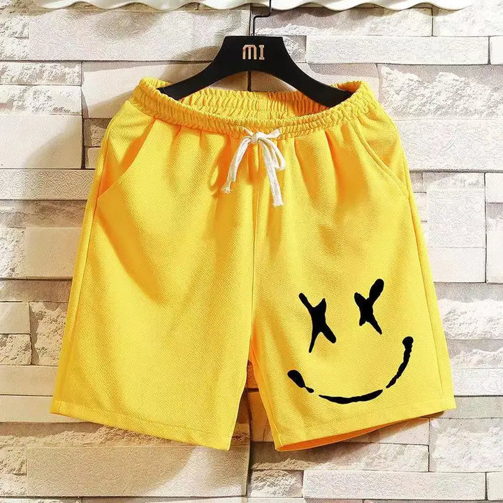 Herren-Trainingsshorts mit elastischem Bund und Smiley-Grafik