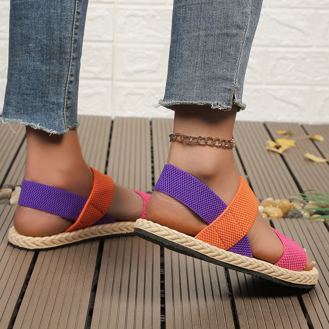 Bunte Damensandalen mit Espadrille-Sohle