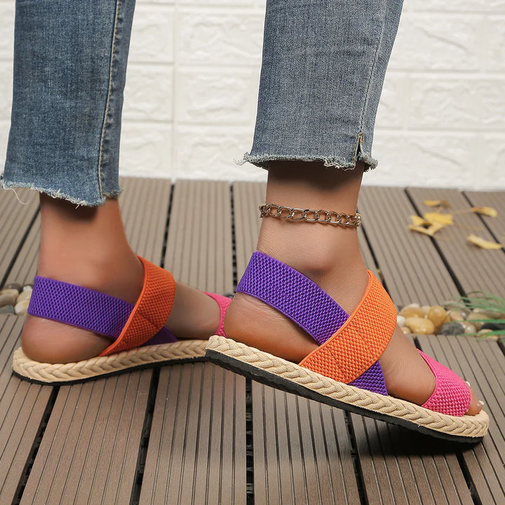 Bunte Damensandalen mit Espadrille-Sohle