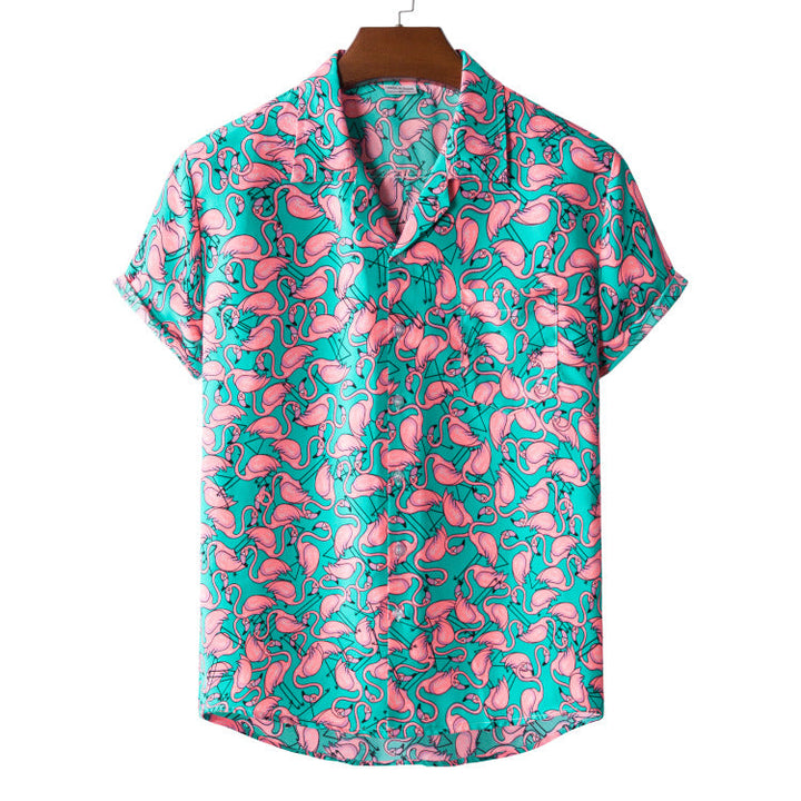 Kurzärmeliges Flamingo-Hemd für Männer
