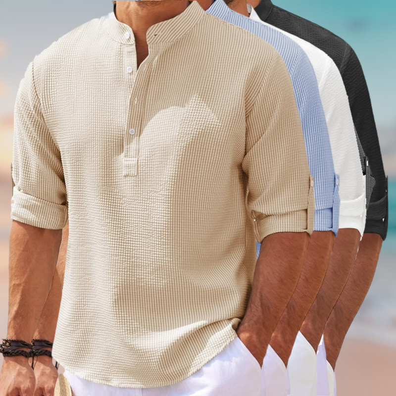 Waffelstrickhemd für Herren mit Henley-Ausschnitt und 3/4-Ärmeln