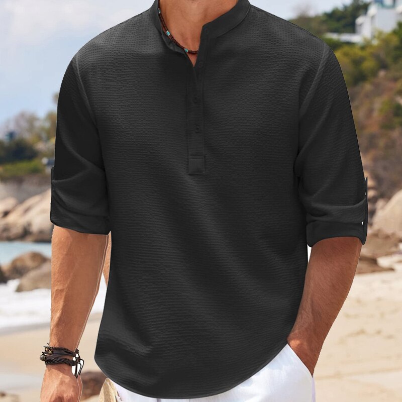 Waffelstrickhemd für Herren mit Henley-Ausschnitt und 3/4-Ärmeln