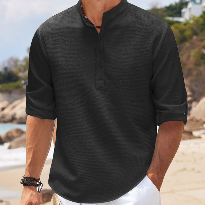 Waffelstrickhemd für Herren mit Henley-Ausschnitt und 3/4-Ärmeln
