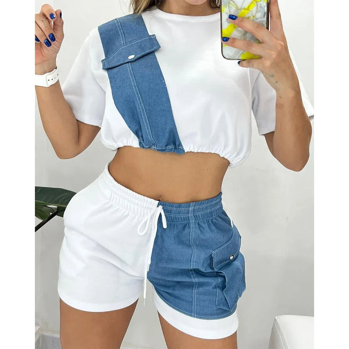 Damen-Sport-Short-Set mit Denim-Akzenten