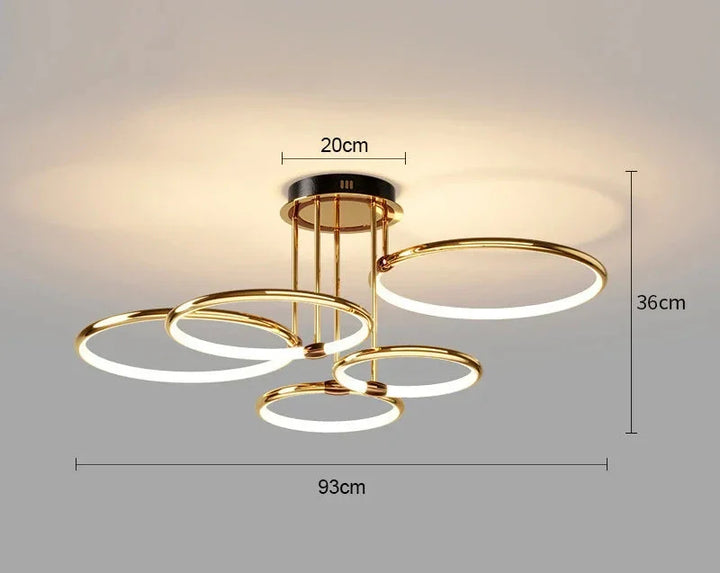 Moderne LED-Deckenleuchte mit Ringen – geometrische Kronleuchter-Form