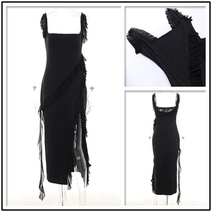 Kleid mit Rüschen und hohem Schlitz