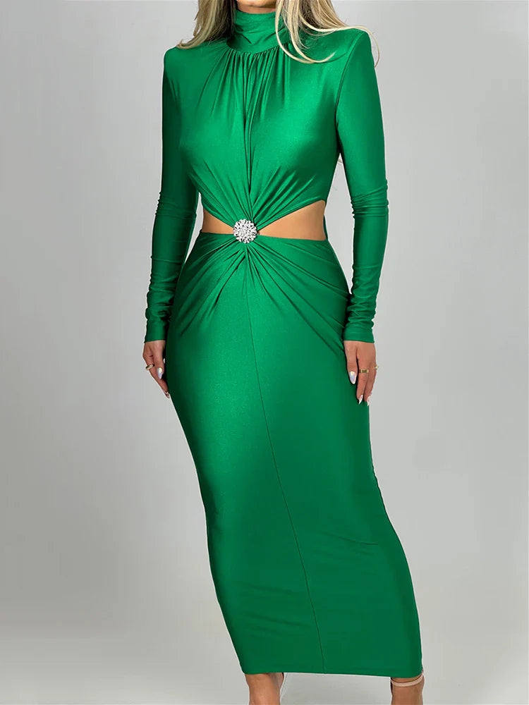 Damen Midikleid mit langen Ärmeln und Ausschnitten