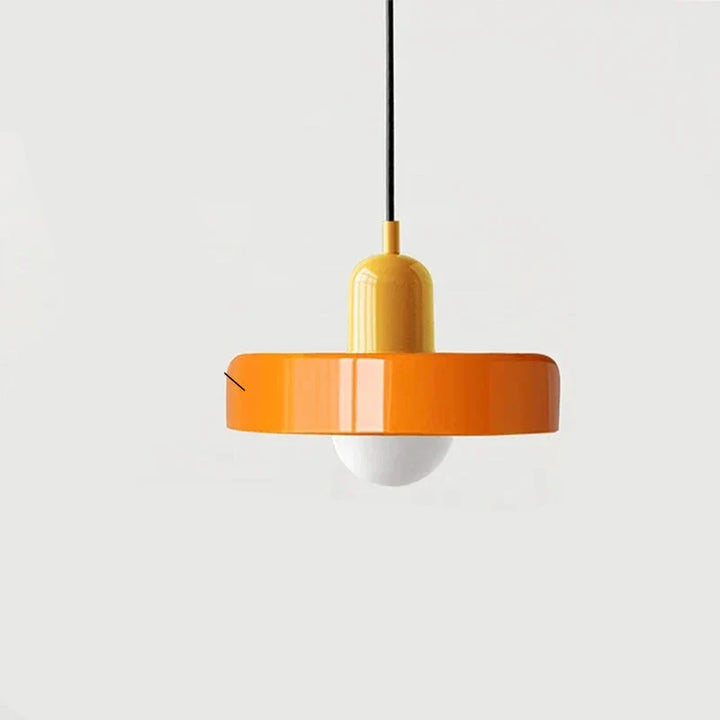 Moderne Pendelleuchte mit farbigem Glasschirm – Bauhaus-Design