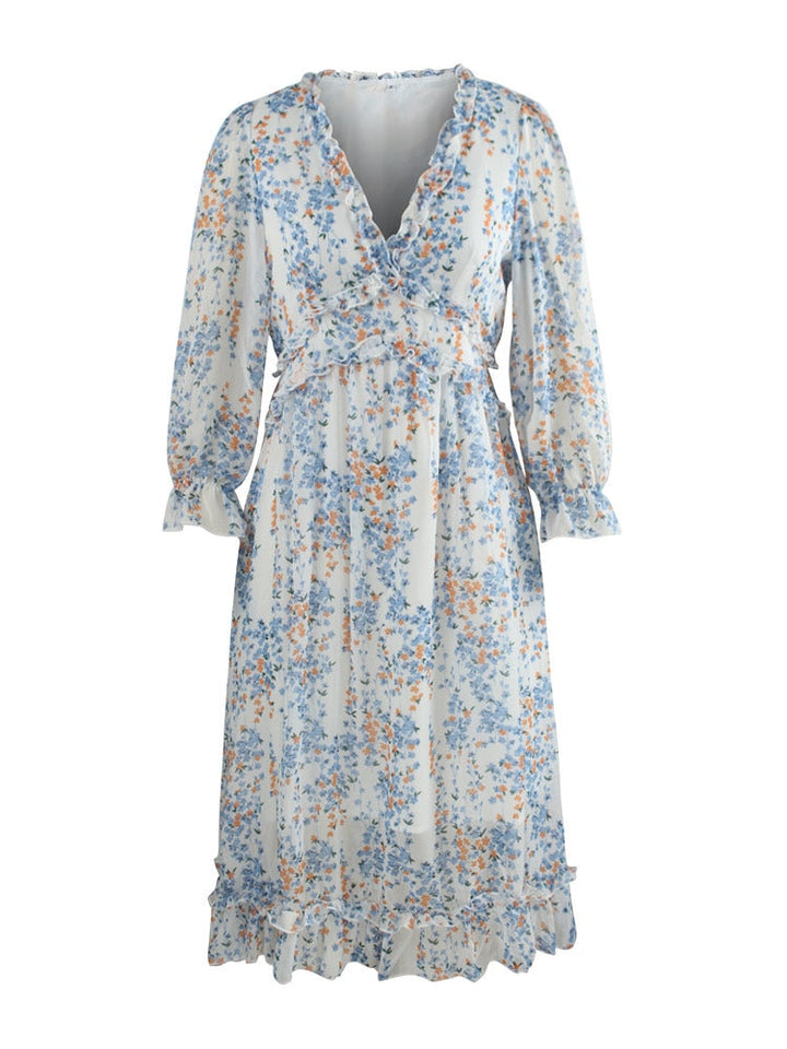 Luftiges Midikleid mit V-Ausschnitt und dezentem Blumenmuster