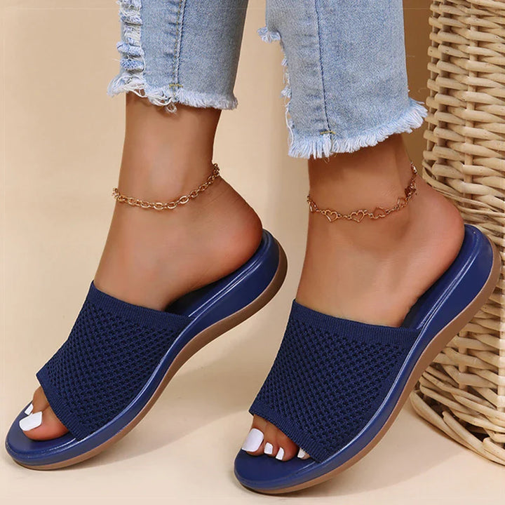 Damen Orthopädische Sommer-Pantoletten mit weicher Sohle & Textilriemen