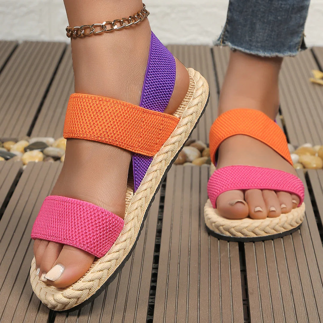 Bunte Damensandalen mit Espadrille-Sohle