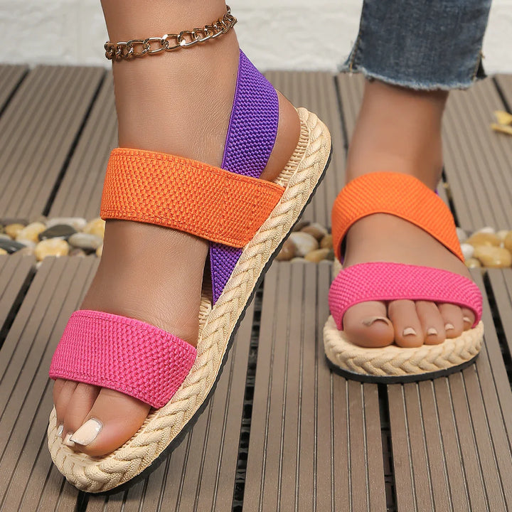 Bunte Damensandalen mit Espadrille-Sohle