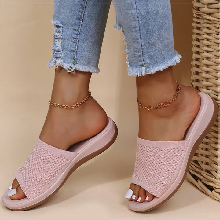 Damen Orthopädische Sommer-Pantoletten mit weicher Sohle & Textilriemen