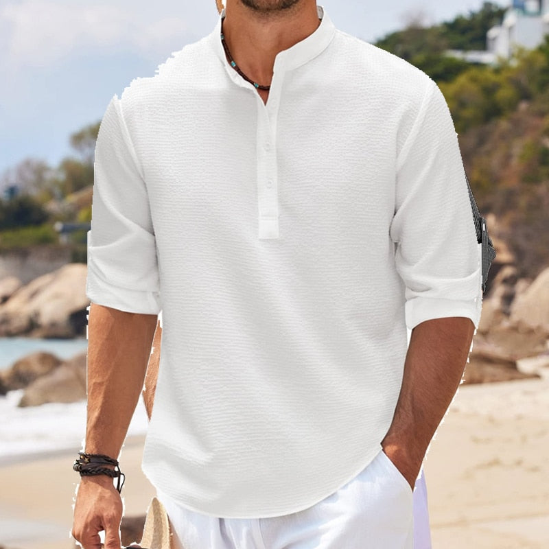 Waffelstrickhemd für Herren mit Henley-Ausschnitt und 3/4-Ärmeln