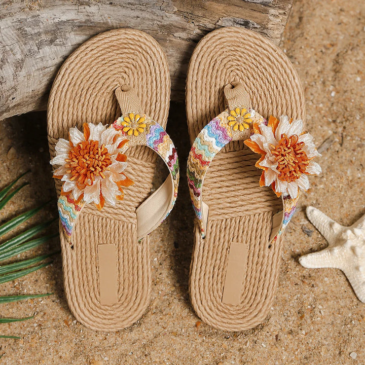 Damensandalen mit Espadrille-Sohle mit floralem Zusatz