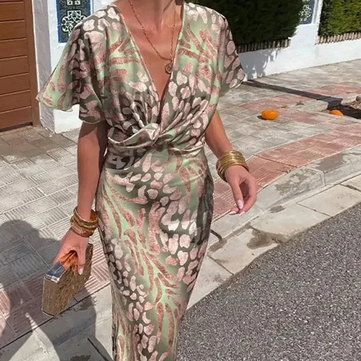 Maxikleid im Satin-Look mit Wickelausschnitt und betonter Taille
