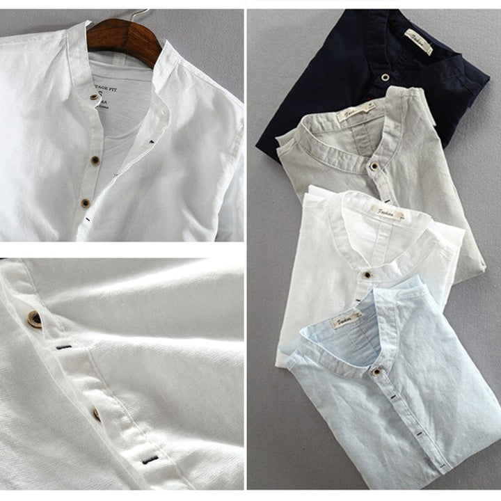 Langärmeliges Leinenhemd für Herren mit Henley-Ausschnitt