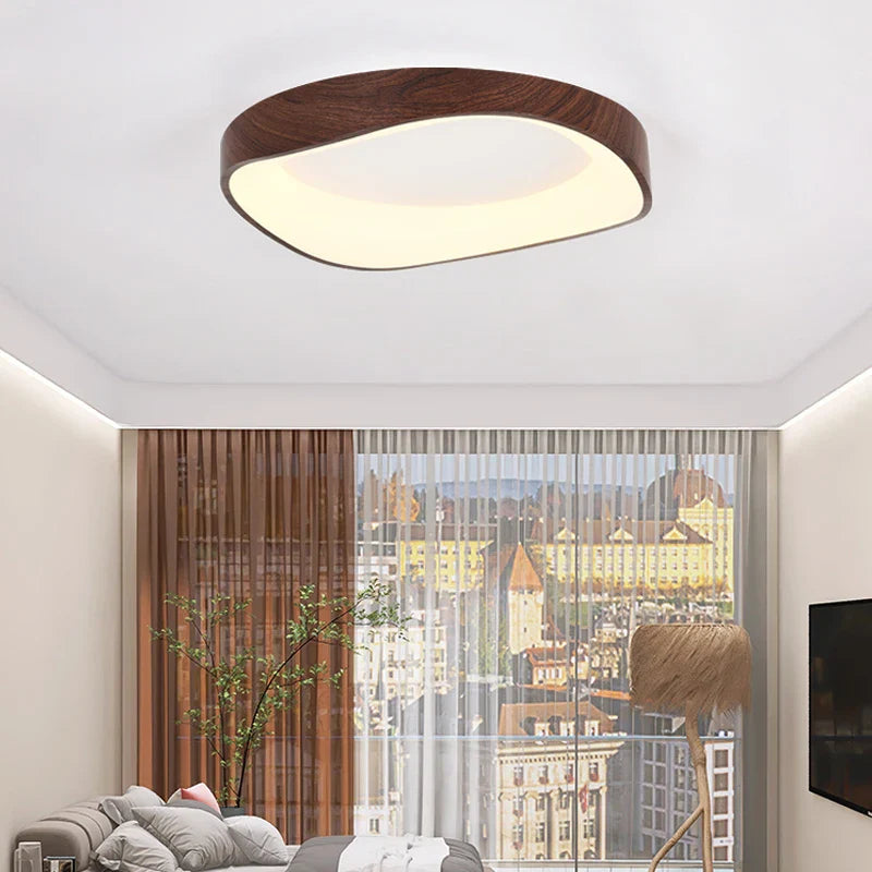 Skandinavische LED-Deckenleuchte – Moderne Aufbauleuchte mit Holzoptik
