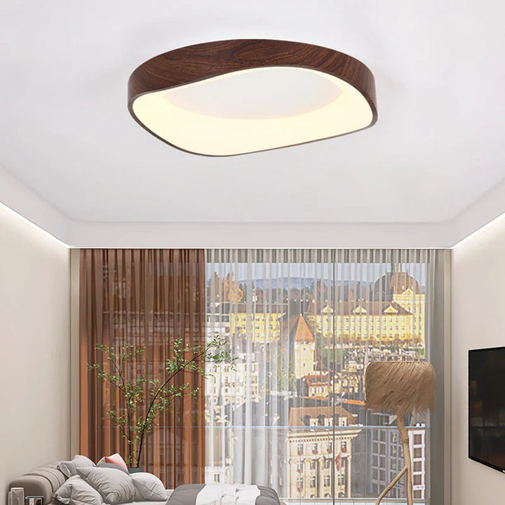 Skandinavische LED-Deckenleuchte – Moderne Aufbauleuchte mit Holzoptik