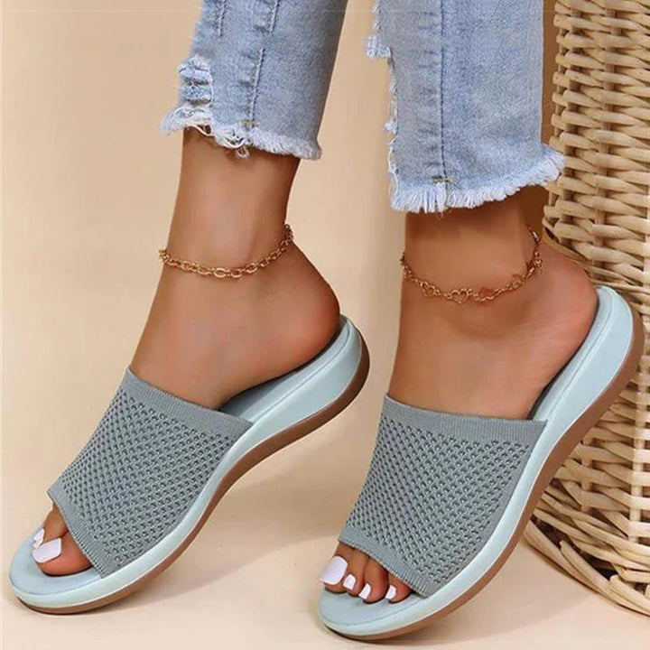 Damen Orthopädische Sommer-Pantoletten mit weicher Sohle & Textilriemen
