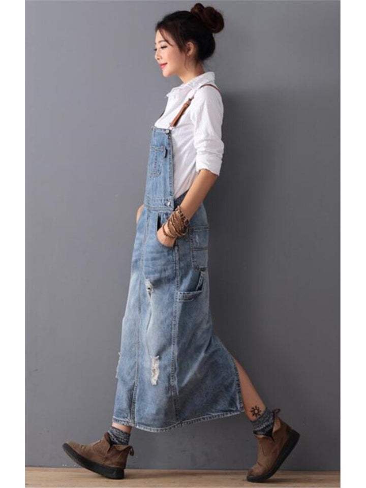 Denim-Garderobenkleid mit Fransen