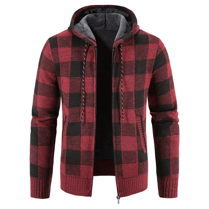 Herren-Winterjacke mit Kapuze und Karomuster