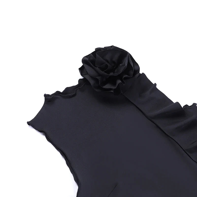 Elegantes Damenset mit Crop Top und Minirock mit Blumenapplikationen