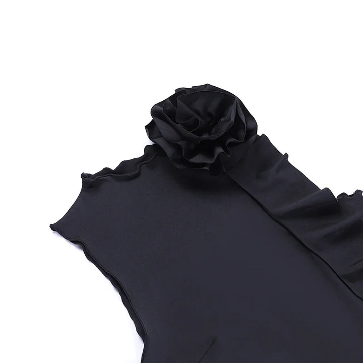 Elegantes Damenset mit Crop Top und Minirock mit Blumenapplikationen