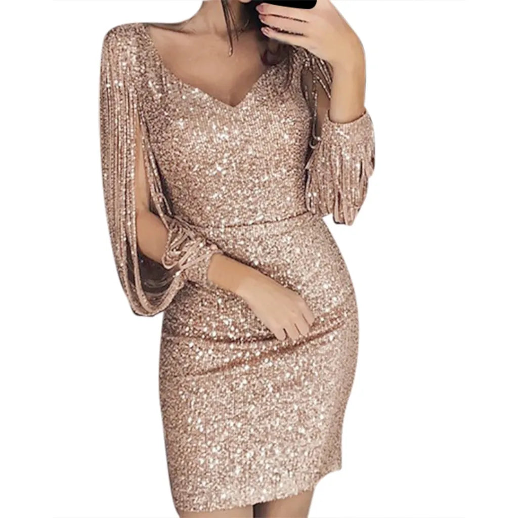 Damen-Abendkleid mit Pailletten und Fransen