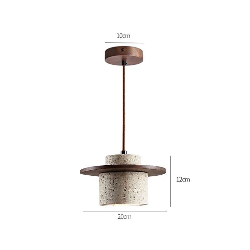 Moderne Pendelleuchte aus Travertin und Holz