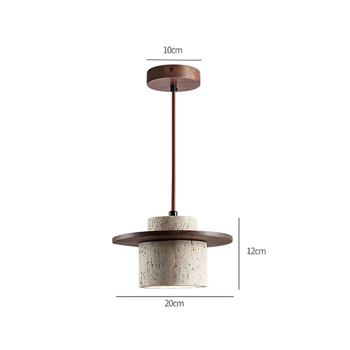 Moderne Pendelleuchte aus Travertin und Holz