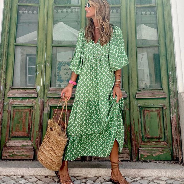 Asymmetrisches Kleid mit V-Ausschnitt in geometrischem Muster