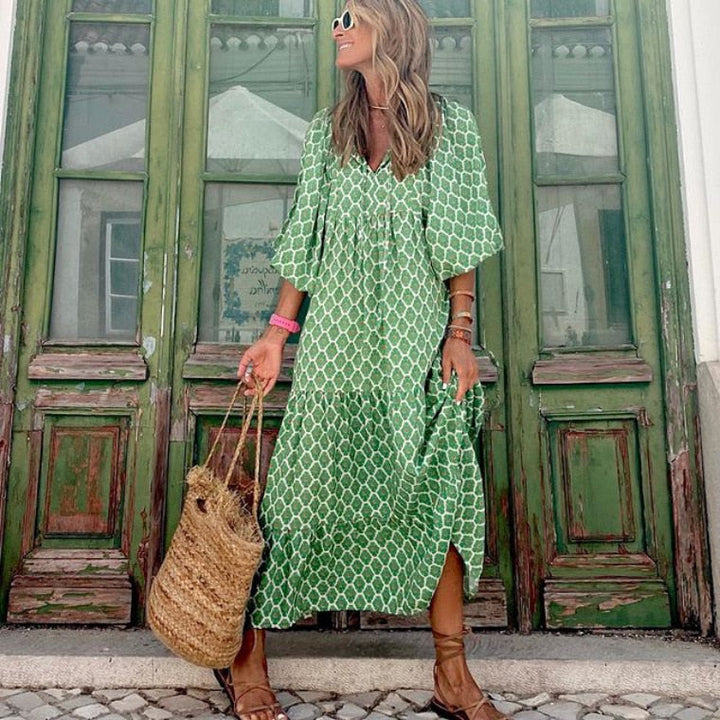 Asymmetrisches Kleid mit V-Ausschnitt in geometrischem Muster