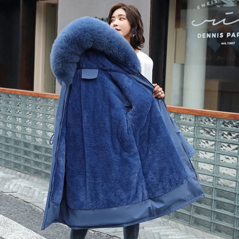 Damen-Winterparka mit Fellbesatz und Fütterung