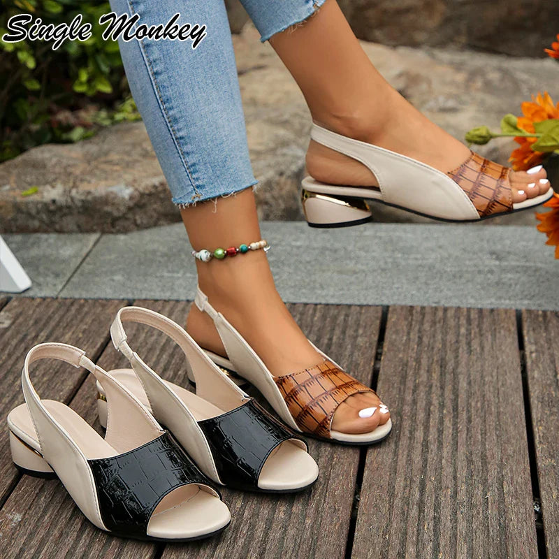 Damen Sandalen mit kleinem Absatz & elastischem Riemen – Sommer elegant