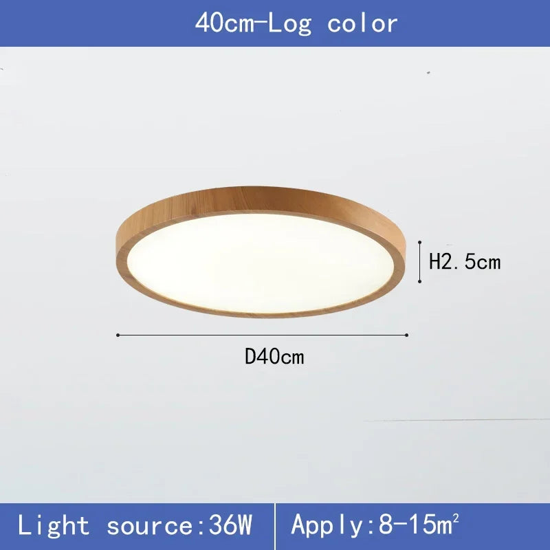 Moderne runde LED-Deckenleuchte mit Holzrahmen