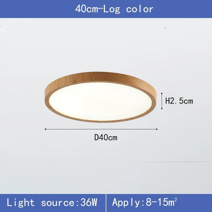 Moderne runde LED-Deckenleuchte mit Holzrahmen