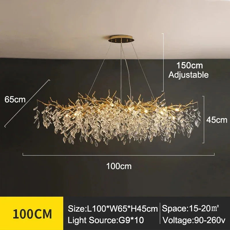 Kronleuchter mit Kristallblättern – elegantes Astdesign