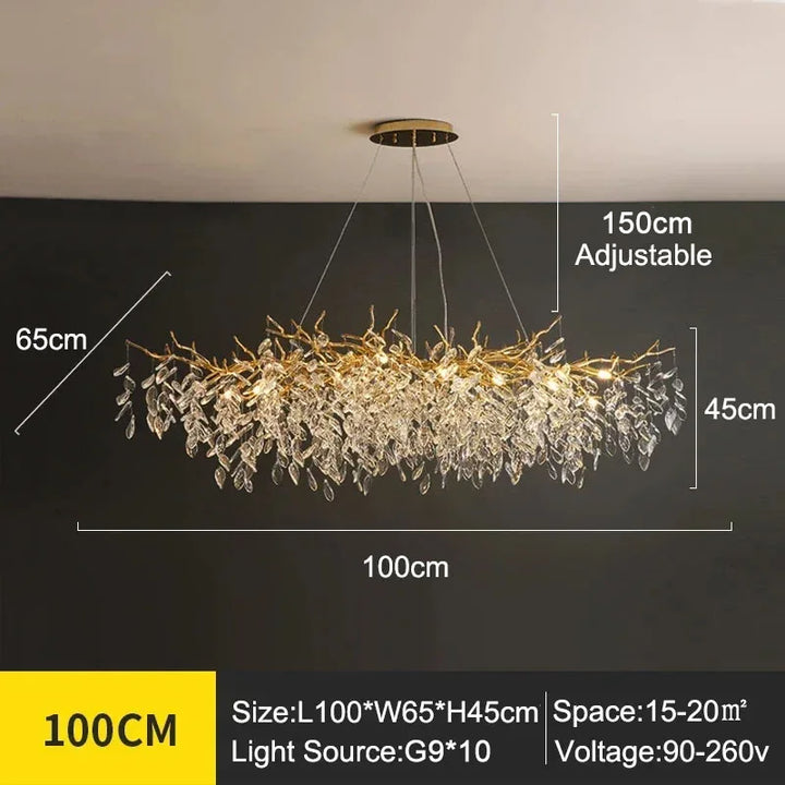 Kronleuchter mit Kristallblättern – elegantes Astdesign
