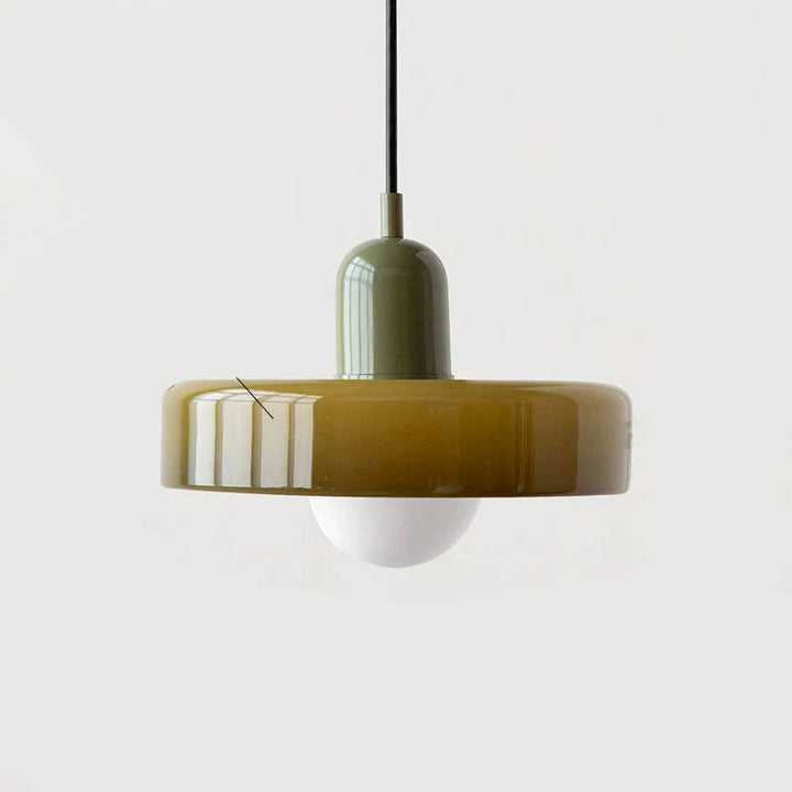 Moderne Pendelleuchte mit farbigem Glasschirm – Bauhaus-Design