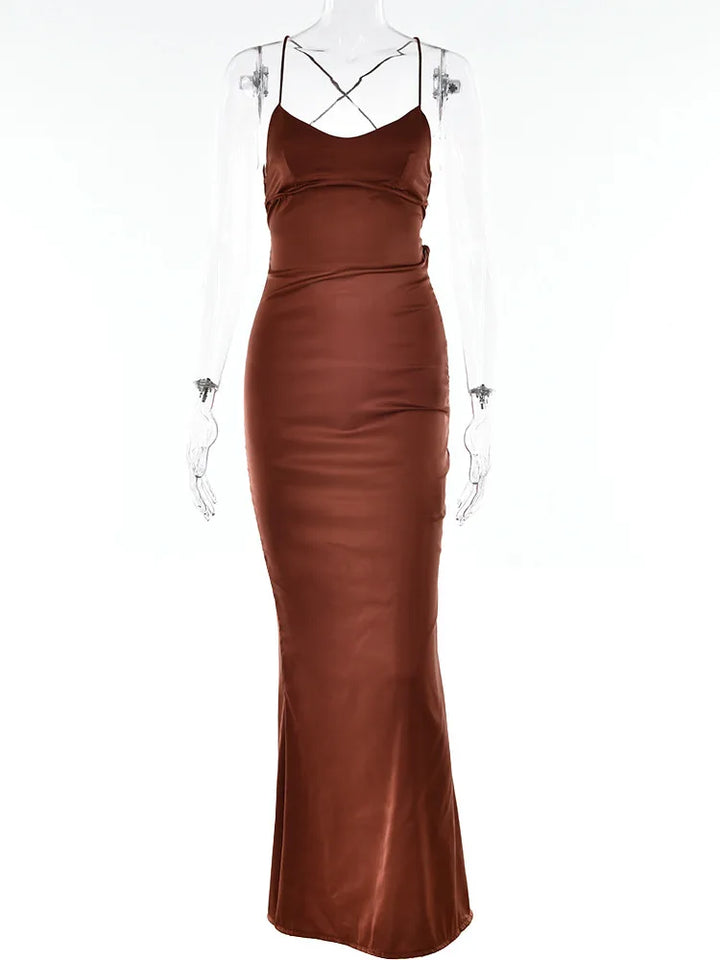 Damen Satin Maxikleid mit schmalen Trägern